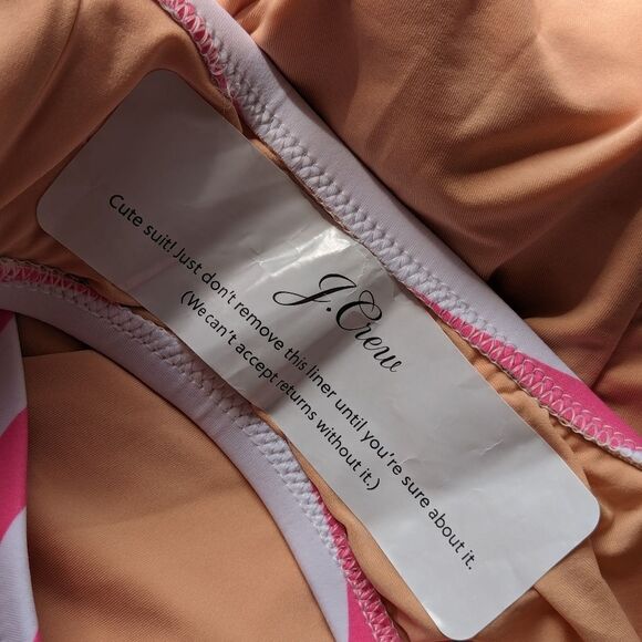 J crew One Piece Swimsuit Wild Berry Pink Striped Tie Shoulder sz M NWT - Picture 12 of 12